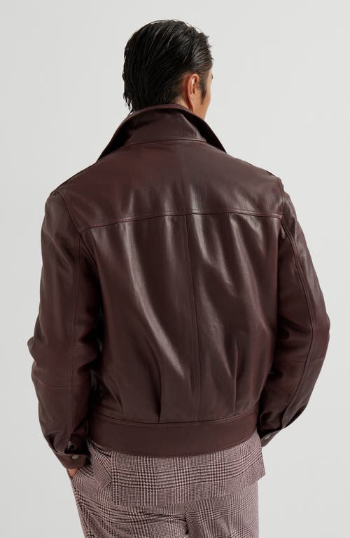 Brunello Cucinelli Zip-fastening Leather Jacket In Burgundy