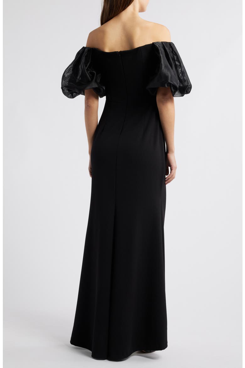 Off the Shoulder Puff Sleeve Trumpet Gown, Alternate, color, BLACK