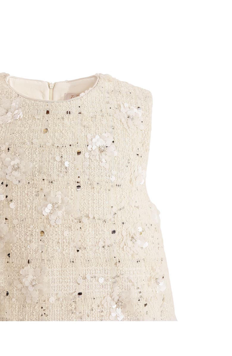 Tulleen Sequin Feather-Hem Dress, Alternate, color, Cream