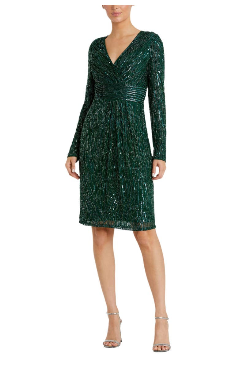 Mac Duggal Long Sleeve Embellished Sequin Cocktail Dress, Main, color, Green