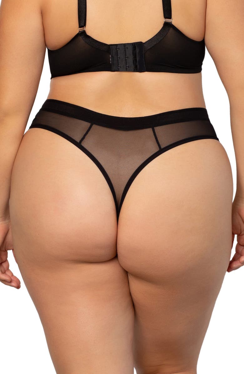 Curvy Couture High Cut Mesh Thong, Alternate, color, Black Hue
