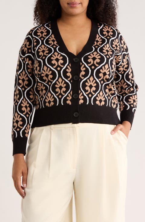 V-Neck Double Knit Cardigan (Plus)
