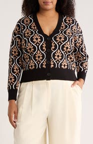 T Tahari V-Neck Double Knit Cardigan