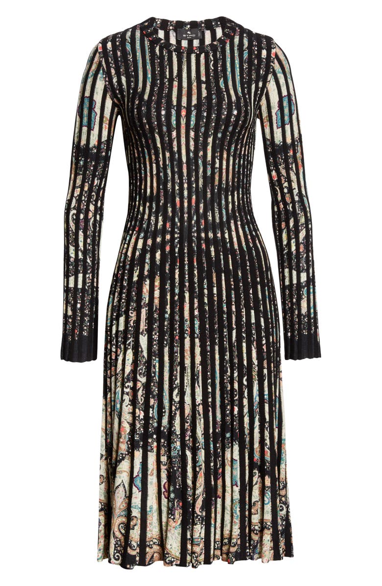 Etro Paisley Print Rib Long Sleeve Sweater Dress, Alternate, color,