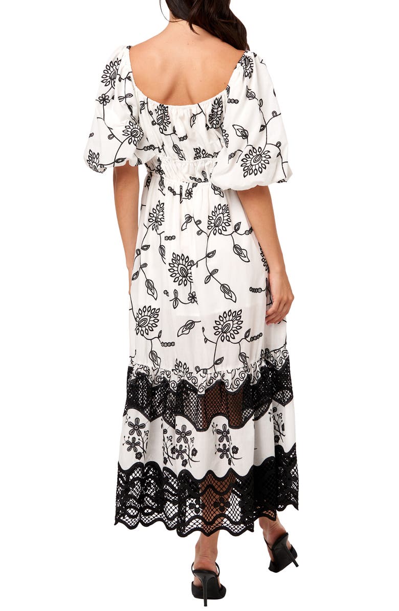 CIEBON Serbita Embroidered Floral Puff Sleeve Cotton Dress, Alternate, color, White/Black