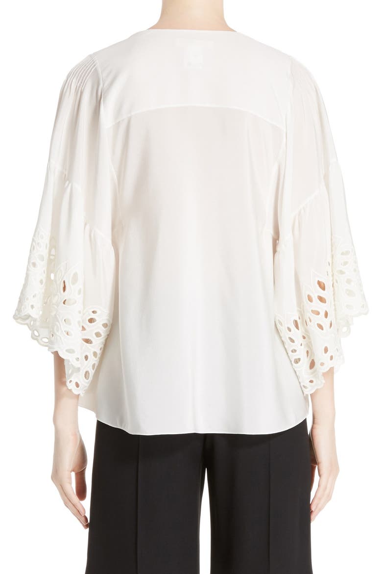 Palm Lace Silk Blouse, Alternate, color, MILK
