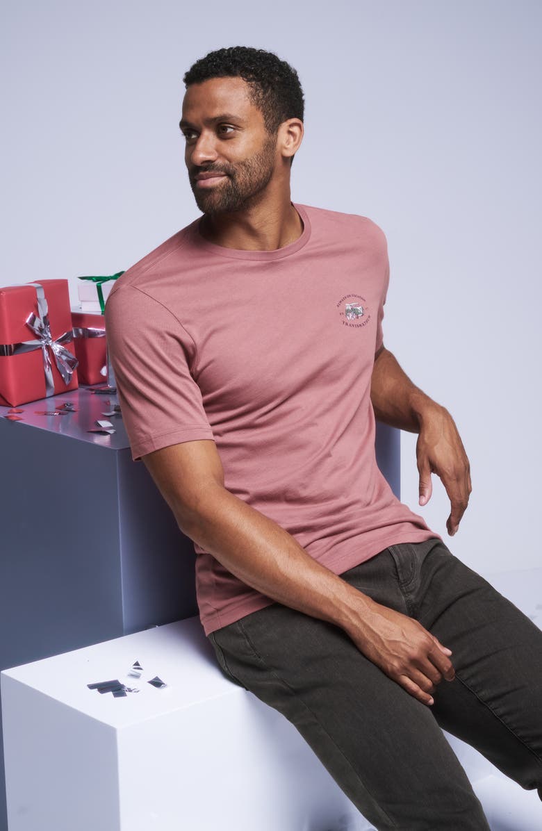 TravisMathew Little Drummer Graphic T-Shirt, Alternate, color, Roan Rouge