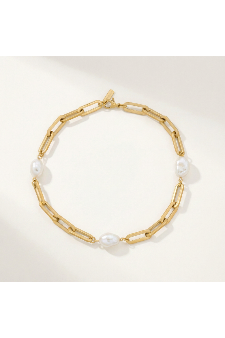 Aviv Anklet 18k Gold Plated 10" 8mm Paperclip and Freshwater Pearl, Alternate, color, 18k Yellow Gold