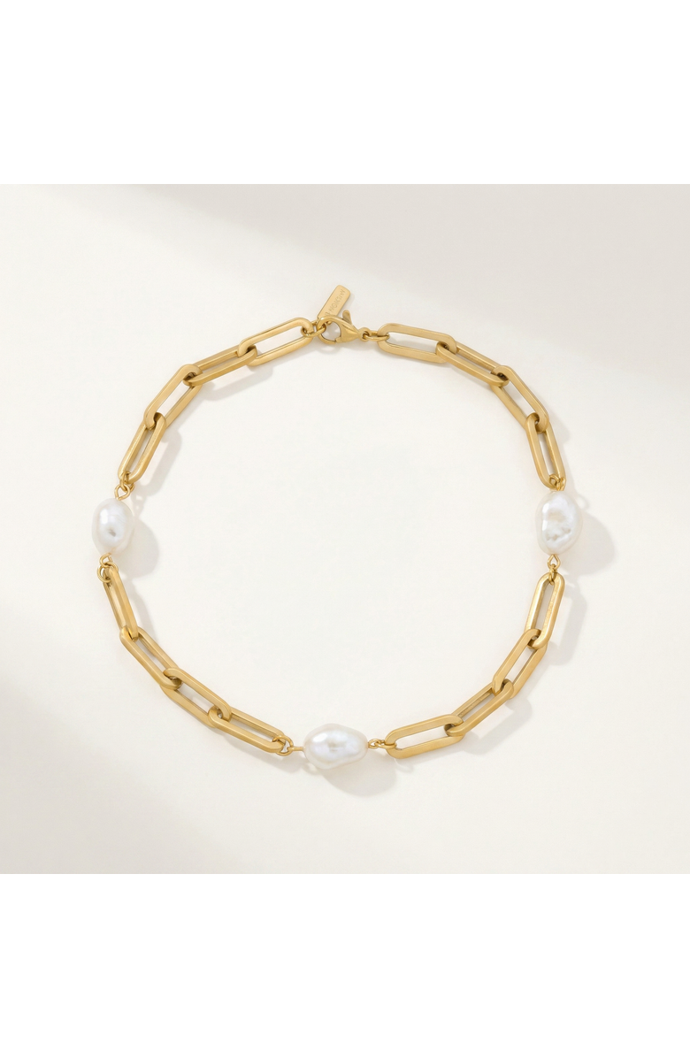 Bliss Diamond Aviv Anklet 18k Gold Plated 10" 8mm Paperclip and Freshwater Pearl, Alternate, color, 18K Yellow Gold