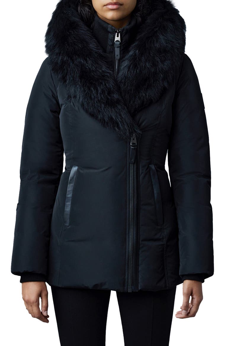 Adali Genuine Shearling Trim Down Jacket, Main, color, BLACK