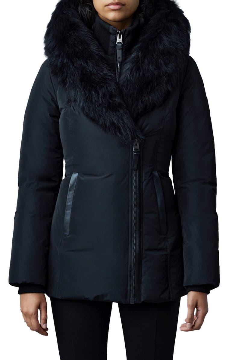 Mackage Adali Genuine Shearling Trim Down Jacket, Main, color, Black