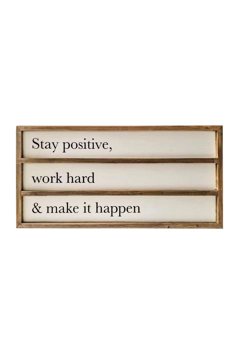 Stay Positive Work Hard Make It Happen Wall Sign, Main, color, Brown