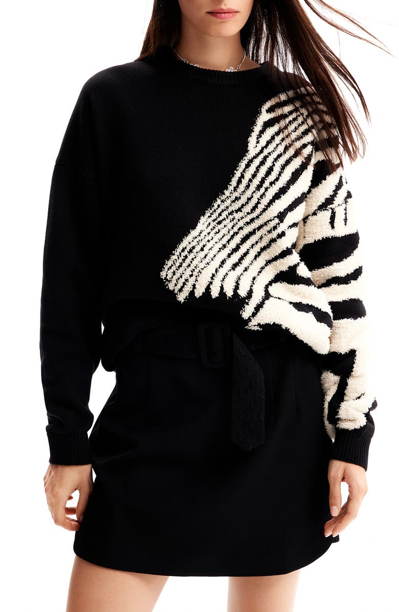 Desigual Guadalquivir Zebra Pattern Sweater, Main, color, 