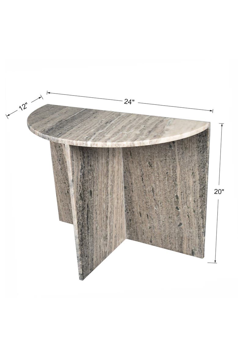 Patrice Modern Half Moon Genuine Marble End Table, Semi-Circle Accent Side Table with Cross Base for Living Room, Alternate, color, Gray/Beige