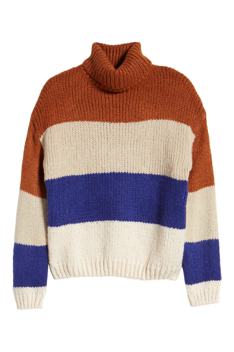 Stripe Turtleneck Sweater, Alternate, color, BROWN/ BLUE STRIPE