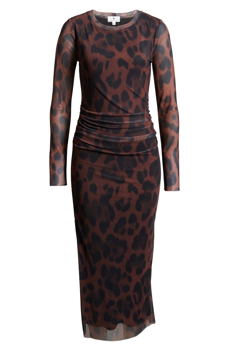 Socialite Ruched Long Sleeve Mesh Midi Dress, Alternate, color, 