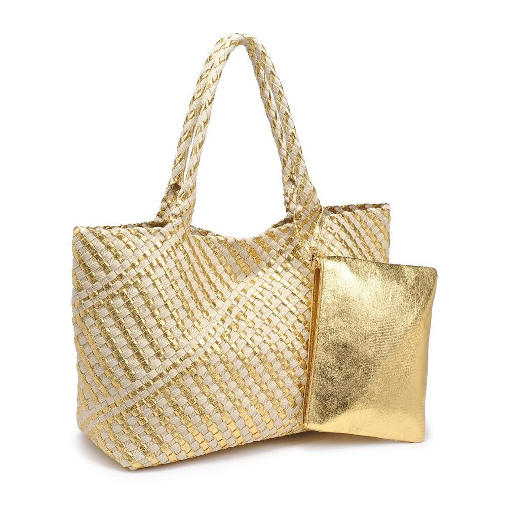 Solana - Mixed Material Tote, Alternate, color, Gold Ivory