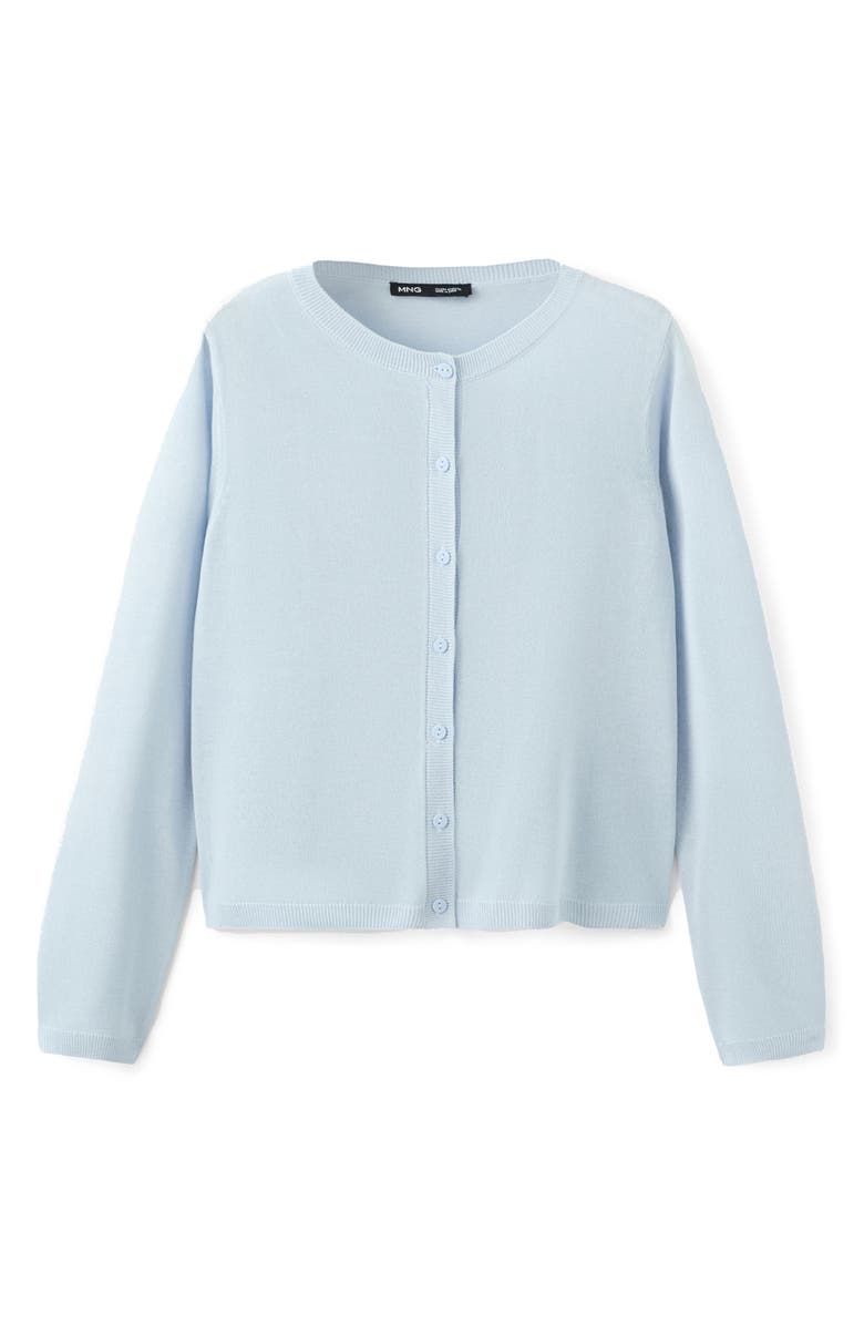 MANGO Fine Knit Crewneck Cardigan, Alternate, color, Sky Blue