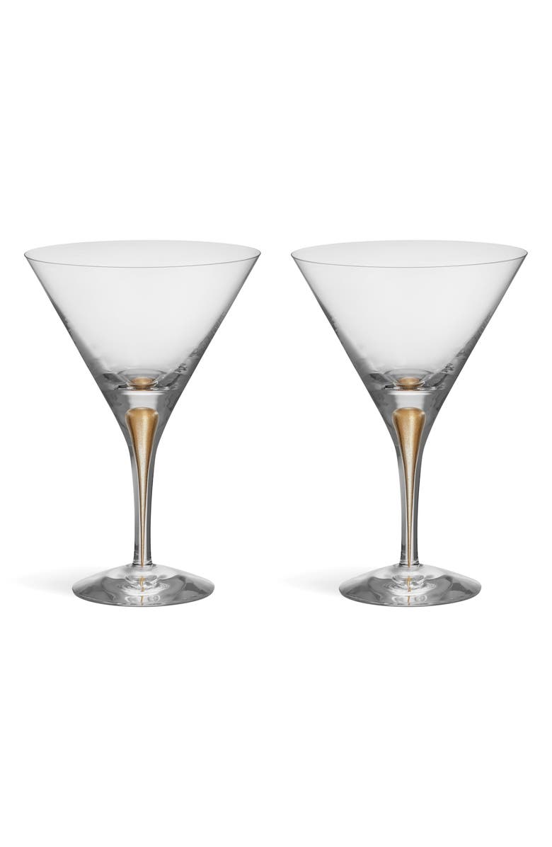 Orrefors Intermezzo Gold Set of 2 Martini Glasses, Main, color, Gold