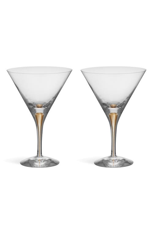 Orrefors Intermezzo Gold Set Of 2 Martini Glasses In Gold
