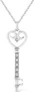 Haus of Brilliance Silver Pave and Bezel-Set Diamond Accent Key Heart and Lock Pendant Necklace