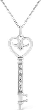 Haus of Brilliance Silver Pave and Bezel-Set Diamond Accent Key Heart and Lock Pendant Necklace