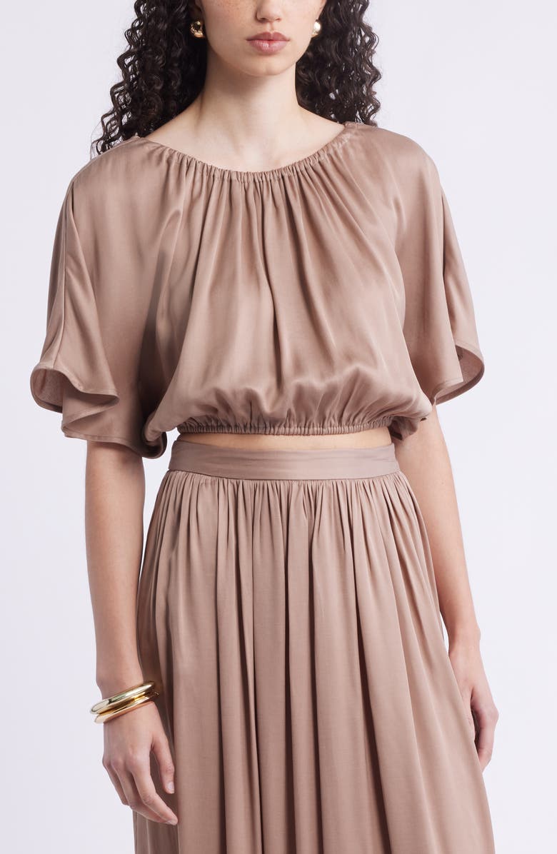 Nordstrom Flutter Sleeve Crop Top, Main, color, Tan Portabella