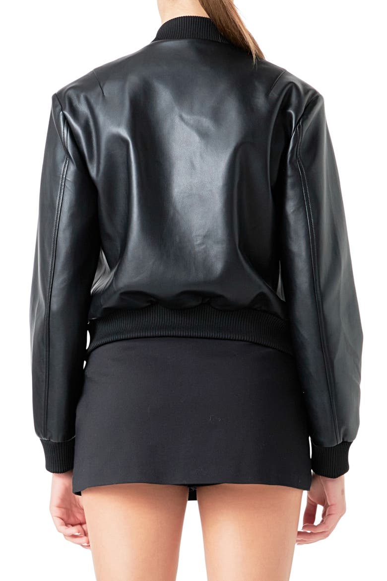 Faux Leather Bomber Jacket, Alternate, color, BLACK