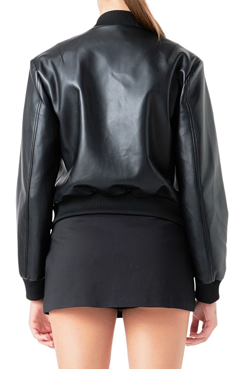 Endless Rose Faux Leather Bomber Jacket, Alternate, color, Black