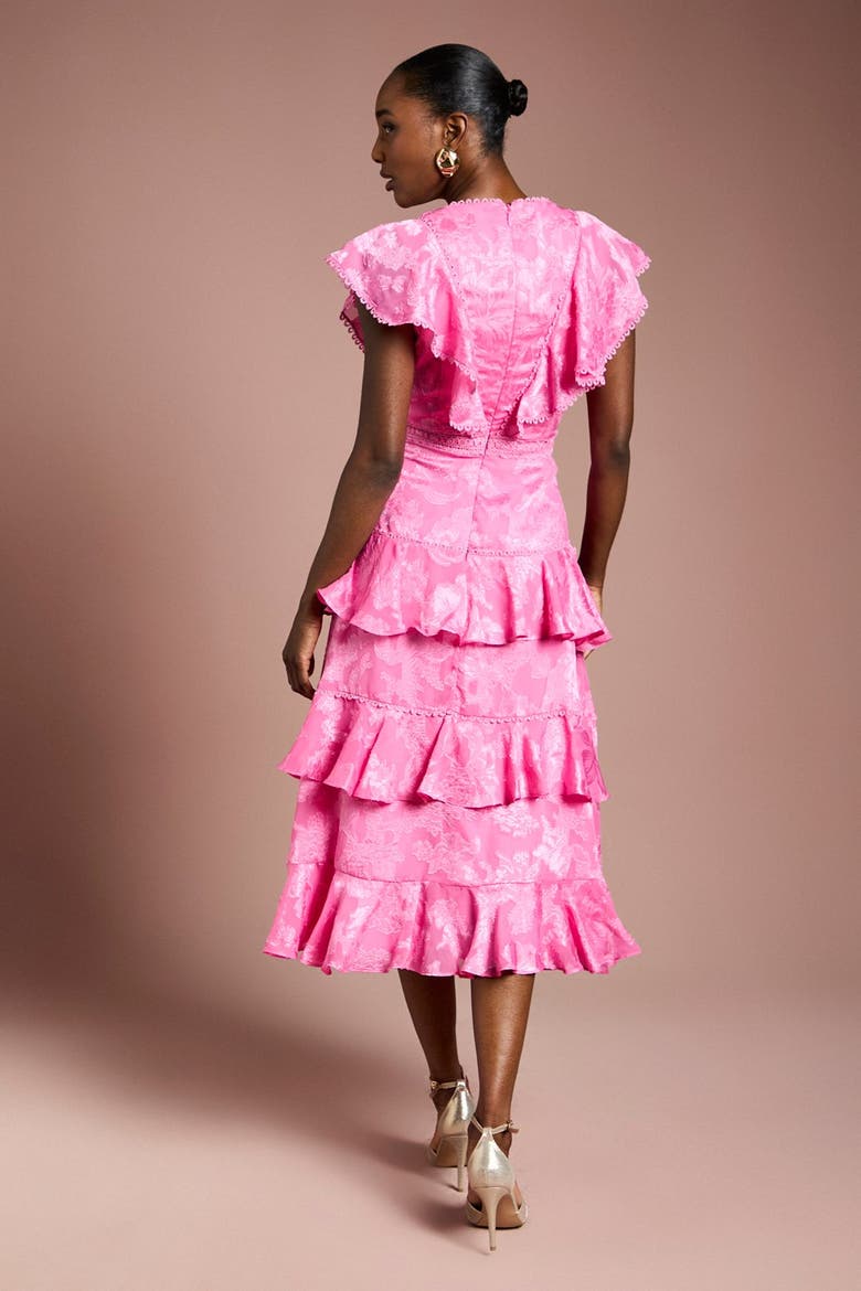 Satin Ruffle Jacquard Midi Dress, Alternate, color, Pink