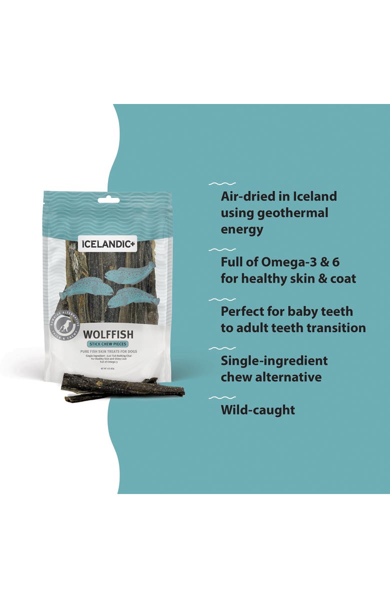 ICELANDIC+ Wolffish Skin Stick Chews Dog Treat 3.0oz Bag, Alternate, color, Multicolored