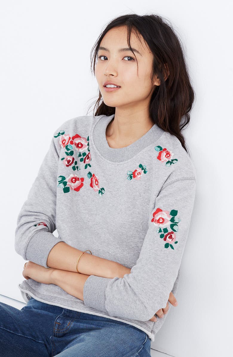 Madewell Embroidered Crop Sweatshirt, Alternate, color, 