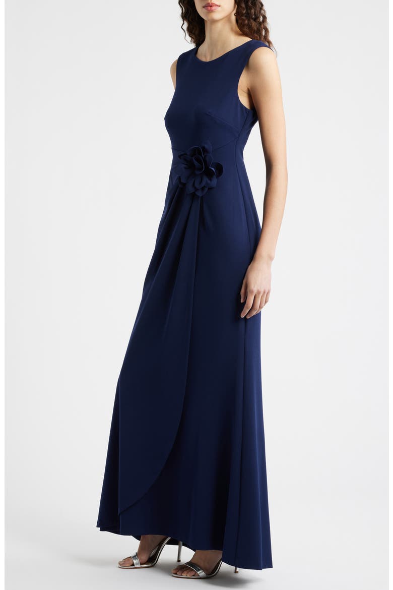 Flower Appliqué Jersey Gown, Alternate, color, NAVY