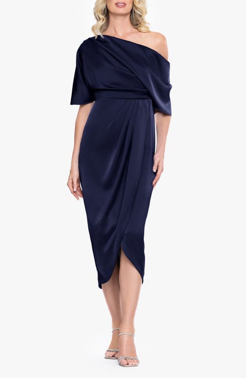 One-Shoulder Satin Cocktail Tulip Dress