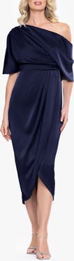 Betsy & Adam One-Shoulder Satin Cocktail Tulip Dress