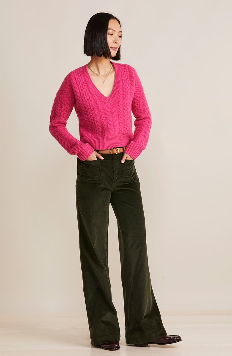 vineyard vines Cable Knit V-Neck Merino Wool Crop Sweater, Alternate, color, 