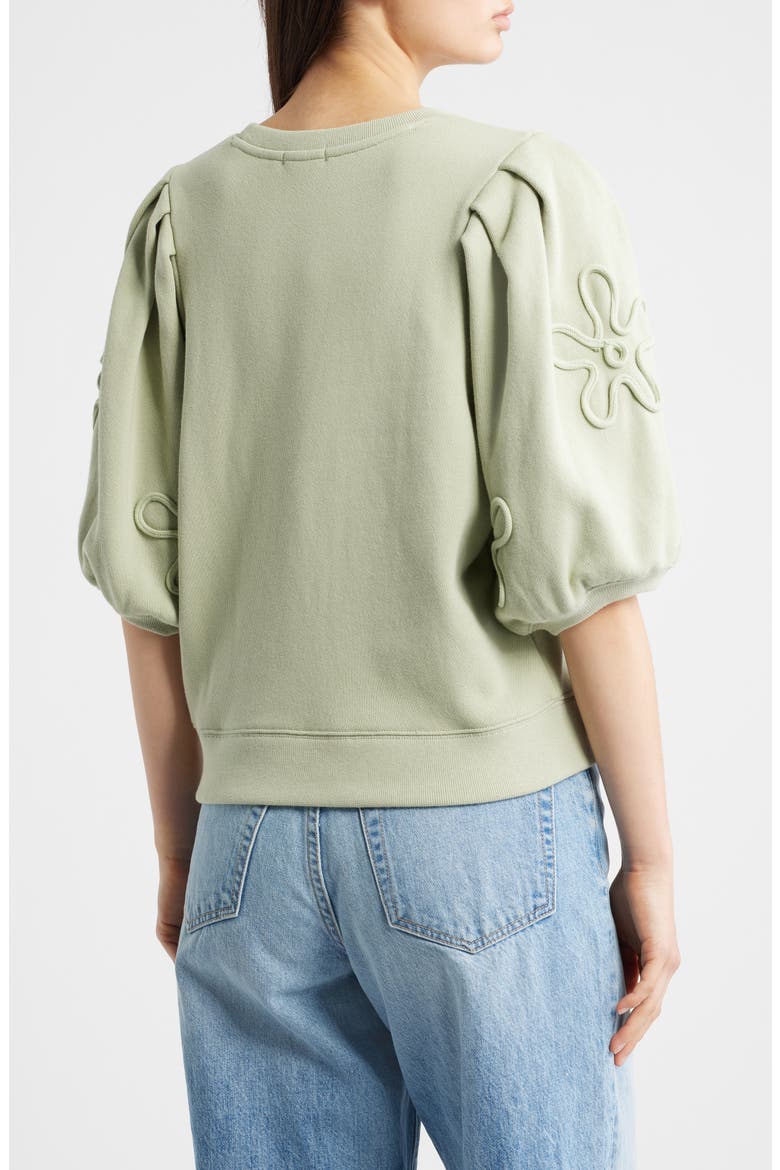 Camy Floral Puff Sleeve Cotton Sweatshirt, Alternate, color, VINTAGE SAGE