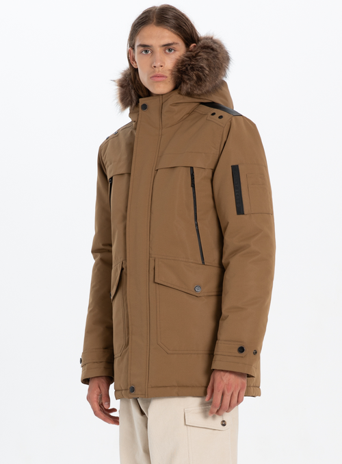 Point Zero Hooded Mid-length Parka In Wheat