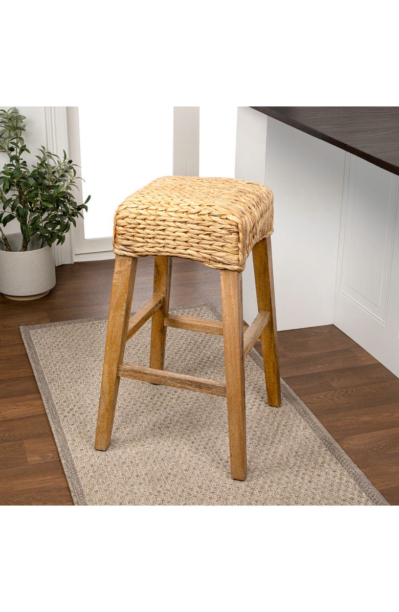 JONATHAN Y Maui Hyacinth/Wood Backless Stool, Woven Seat with Natural Wood Frame, Alternate, color, Natural (29.5" Bar Stool)