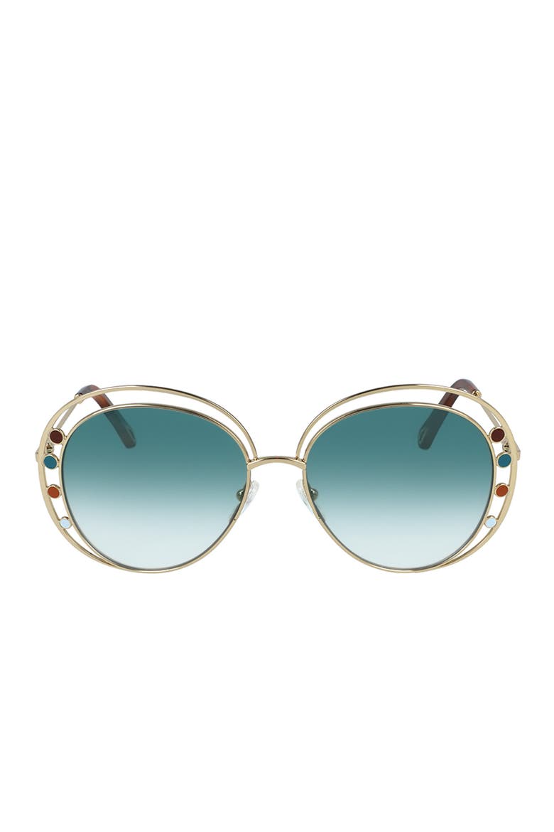 Chloe Round 57mm Sunglasses, Main, color, GOLD/GRADIENT PETROL