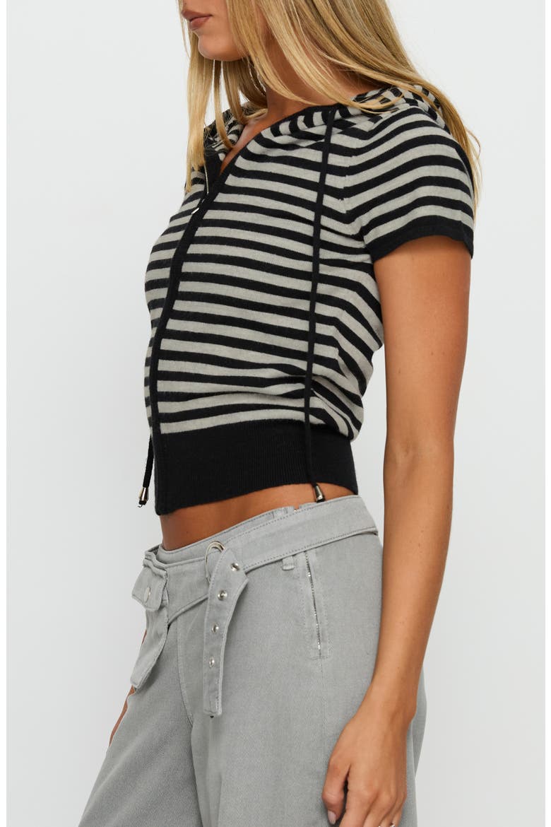 Kahlee Stripe Short Sleeve Zip Hoodie, Alternate, color, GREY / BLACK STRIPE