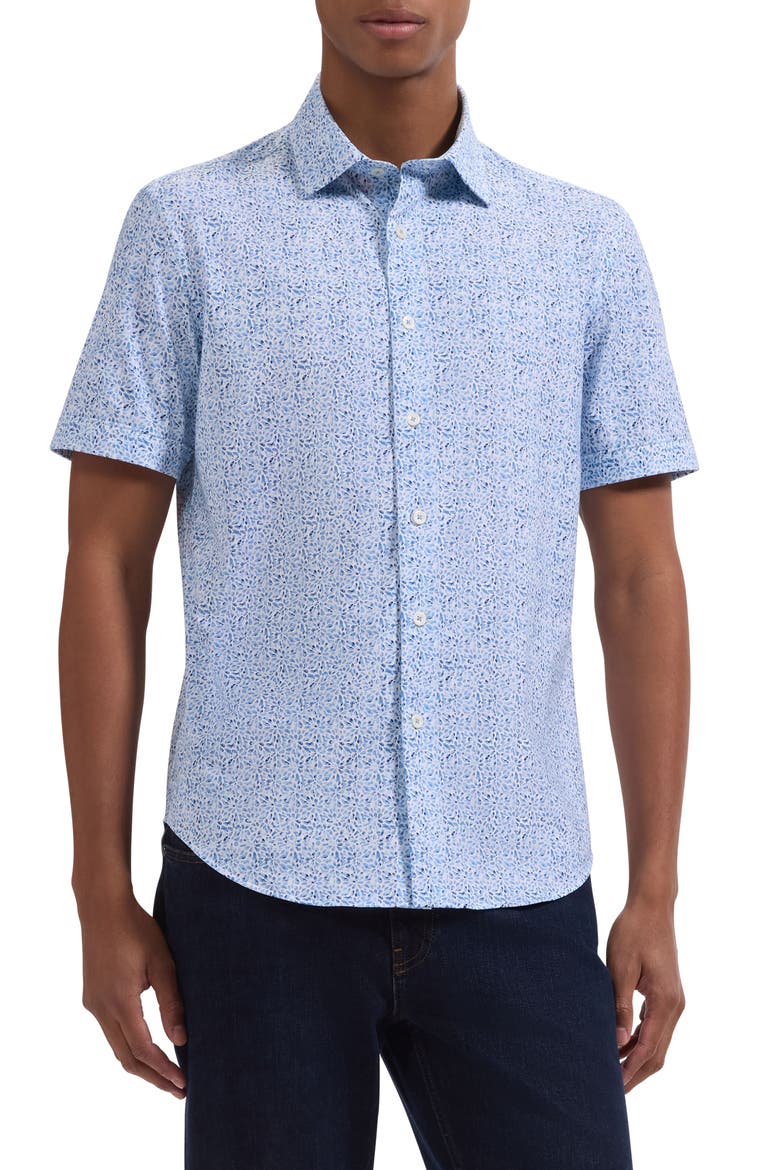 Miles OoohCotton® Mosaic Print Short Sleeve Button-Up Shirt, Main, color, CLASSIC BLUE