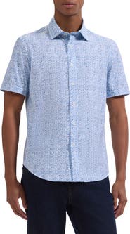 Bugatchi Miles OoohCotton® Mosaic Print Short Sleeve Button-Up Shirt