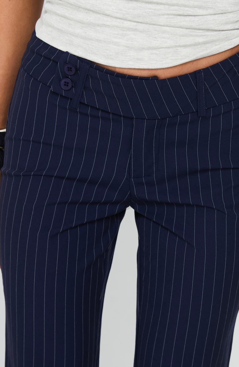 Princess Polly Kinkirk Pinstripe Low Rise Flare Pants, Alternate, color, Navy Pinstripe