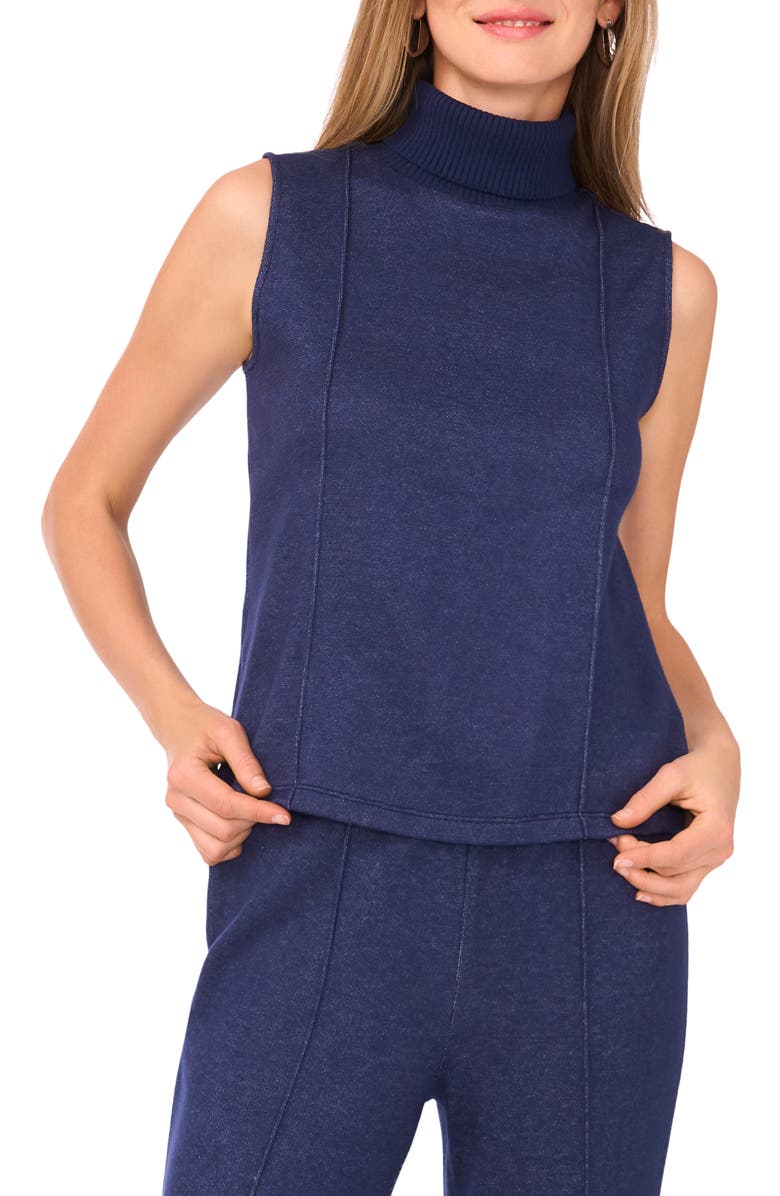 Vince Camuto Exposed Seam Detail Sleeveless Knit Turtleneck Top, Main, color, 