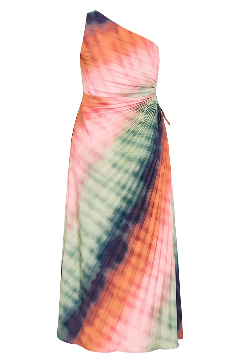 Aliza Print Cutout One-Shoulder Maxi Dress, Alternate, color, SUNSET OMBRE