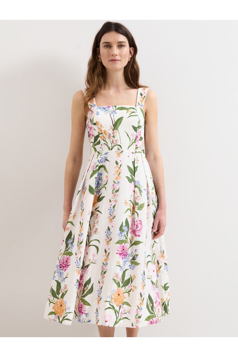 Lucia Linen Blend Square Neck Midi Dress, Alternate, color, Multi