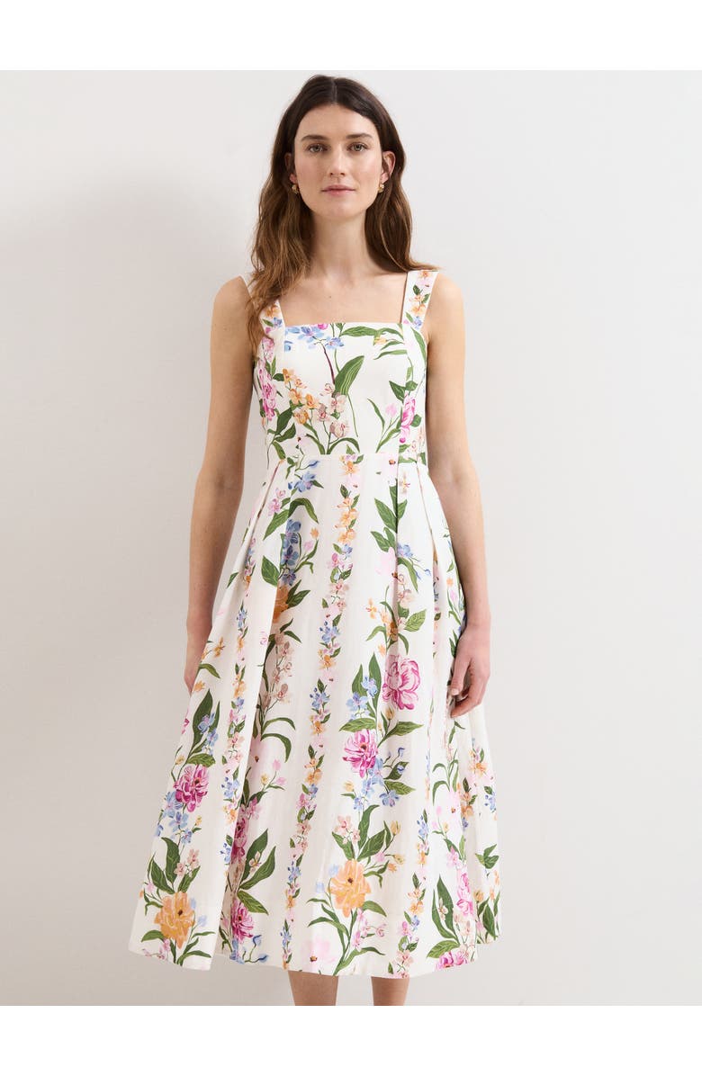 Phase Eight Lucia Linen Blend Square Neck Midi Dress, Alternate, color, Multi