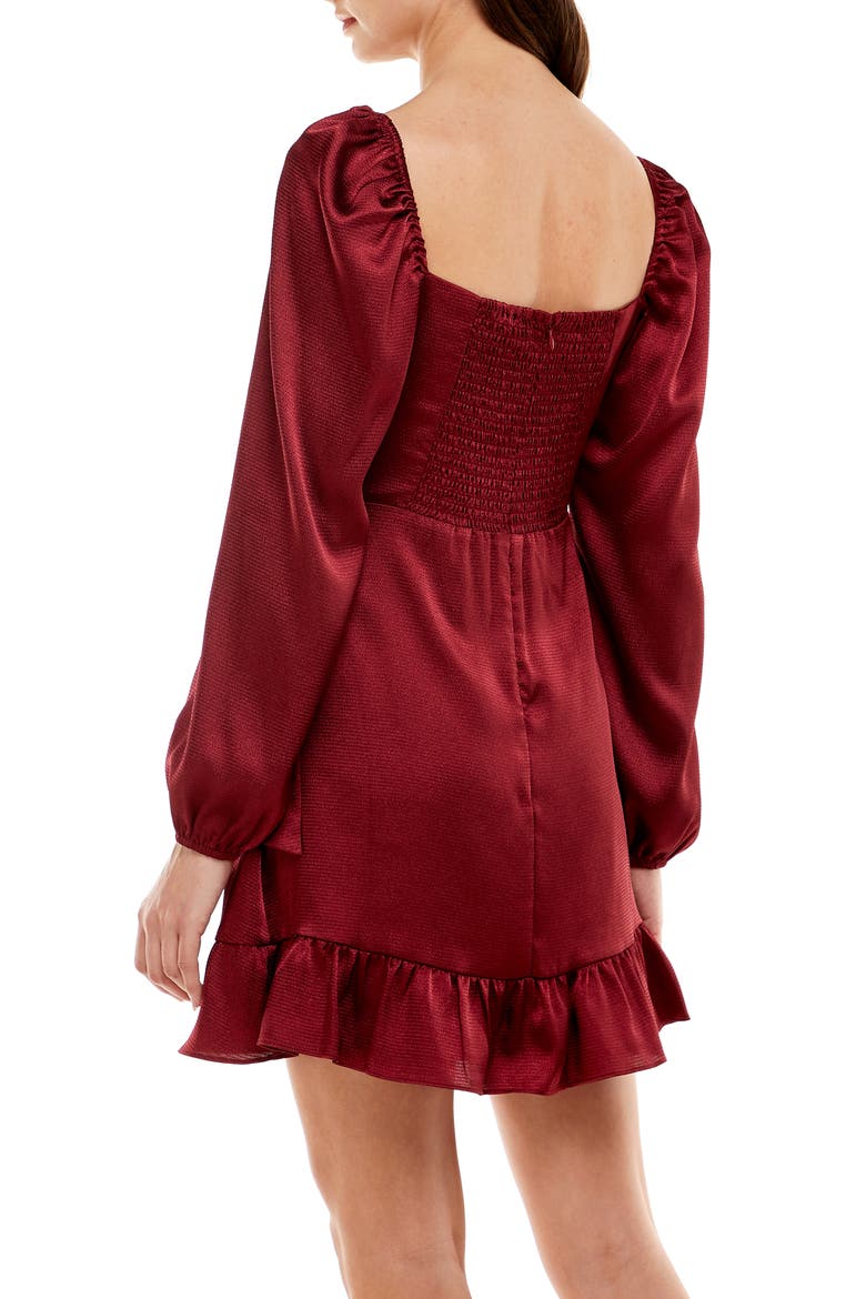 Pinkie Promise Long Sleeve Textured Satin Dress, Alternate, color, BURGUNDY