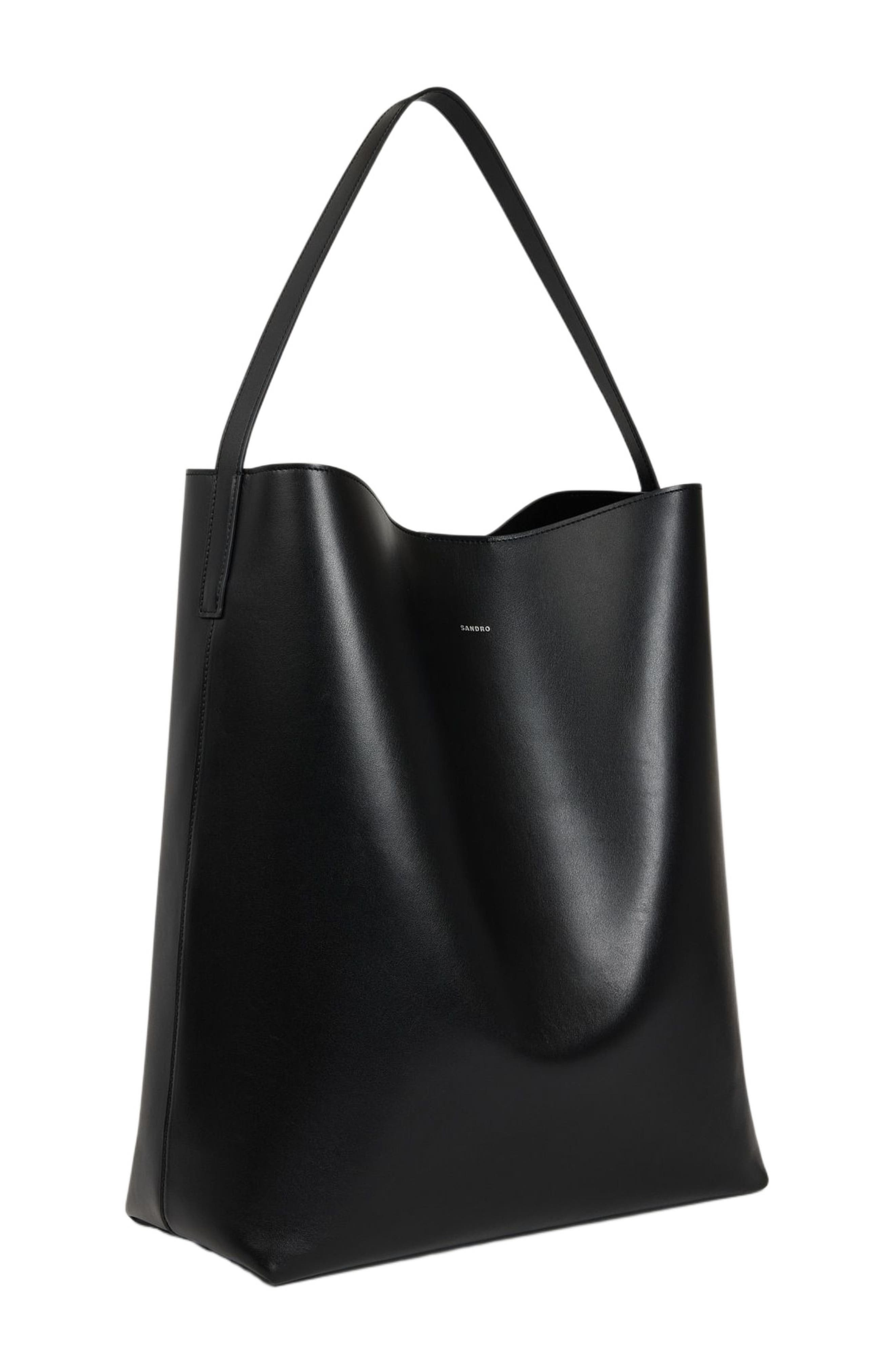 Leather hobo bag with logo, Alternate, color, Black